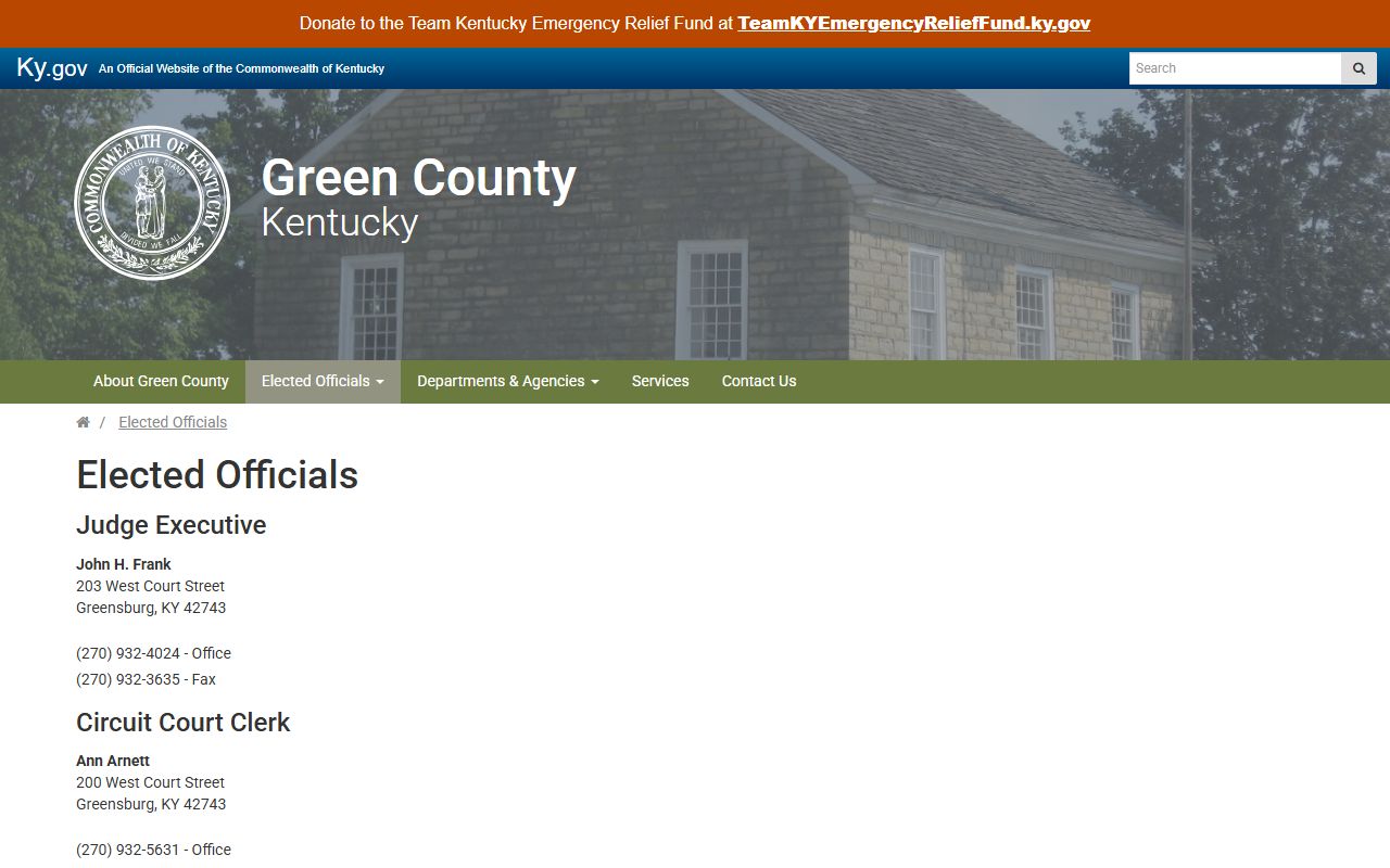 Green County inmate records elected officials contact page