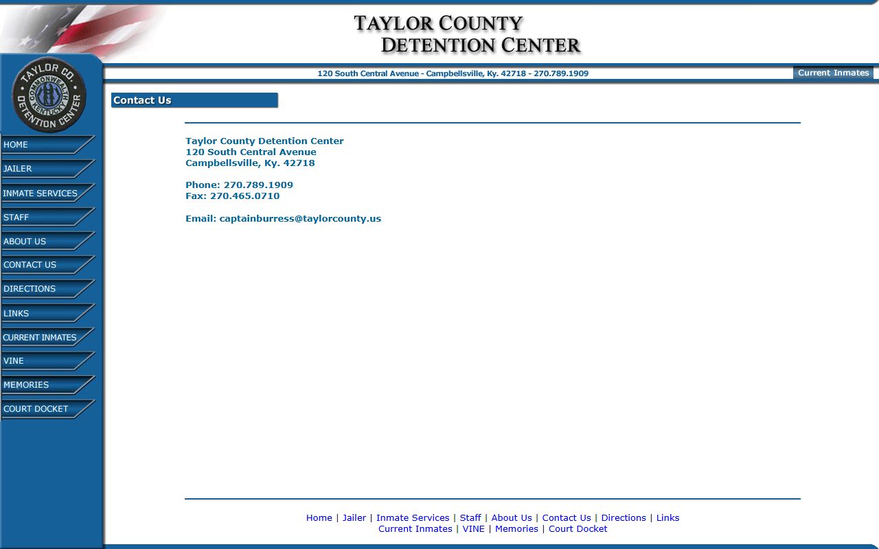 Taylor County Detention Center contact information for Green County inmate custody questions