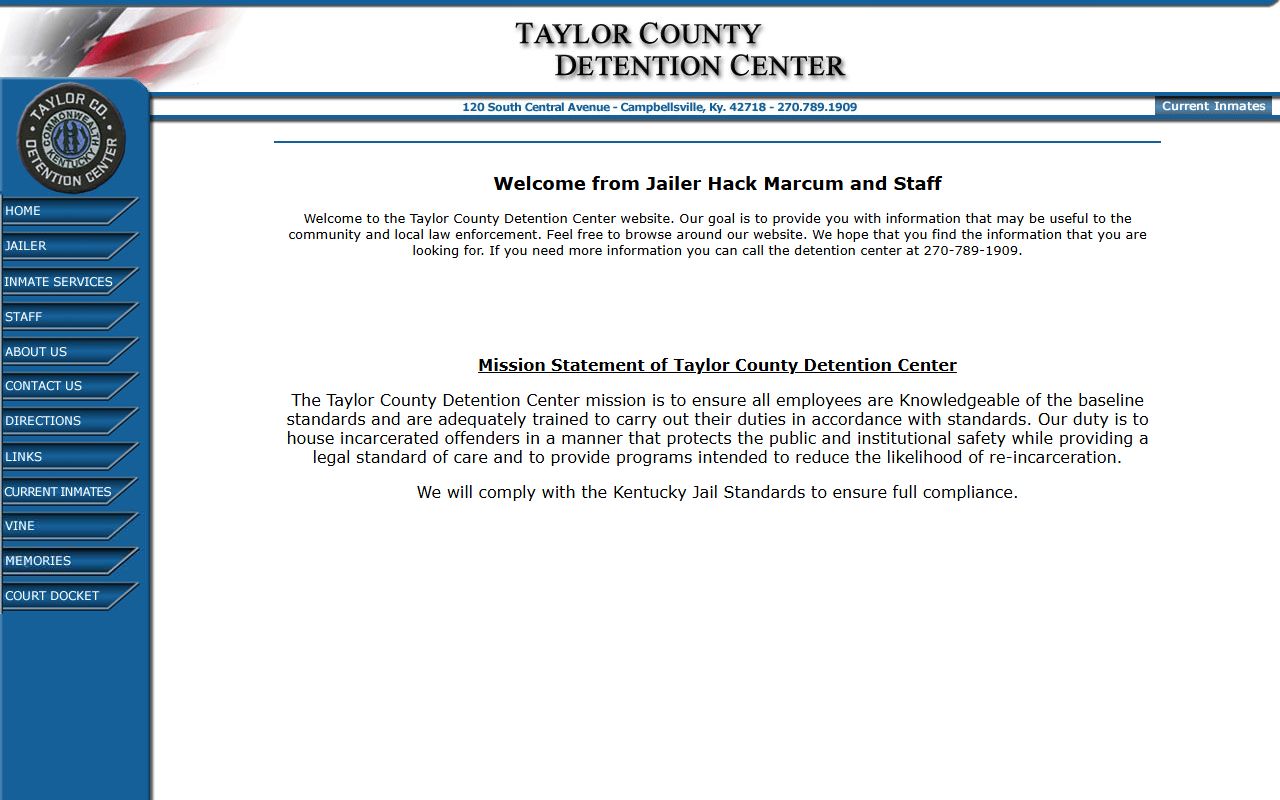 Green County inmate search Taylor County Detention Center home page