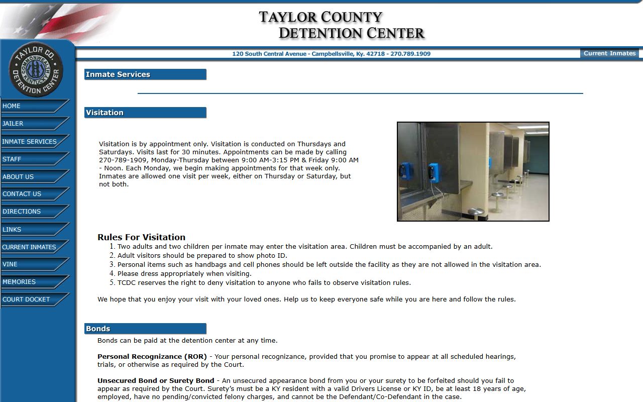 Taylor County Detention Center inmate services for mail money phone visitation and Green County custody users